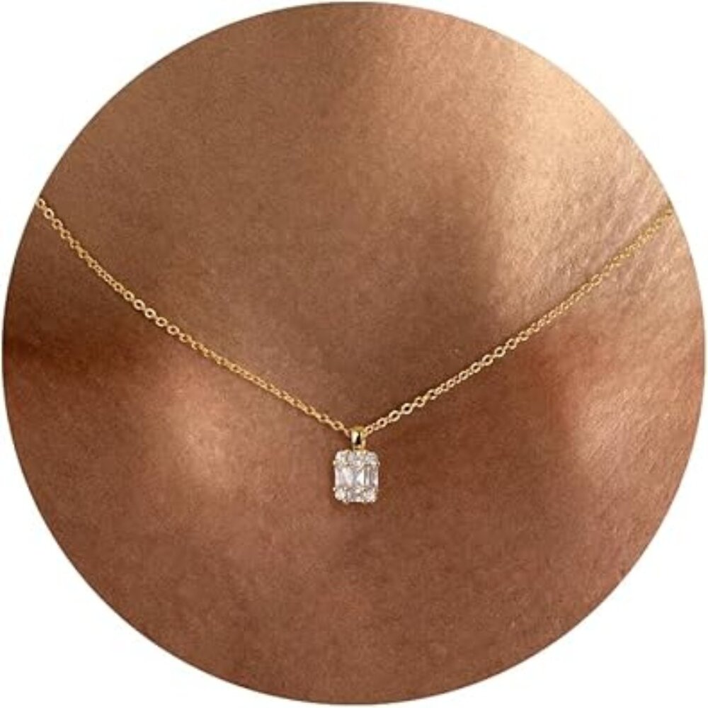 14 k Gold Plated Quiet Luxury Necklace Jewelry - Single Gem‎ Pendent